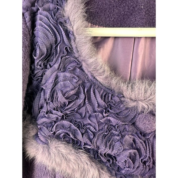 Anthropology by Ryu Women's Coat Size Medium Purple Fur Trim Pockets Buttons - Picture 8 of 11